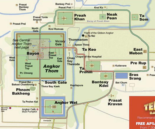 Маршрут Большой Круг по Ангкор Вату - зеленая линия